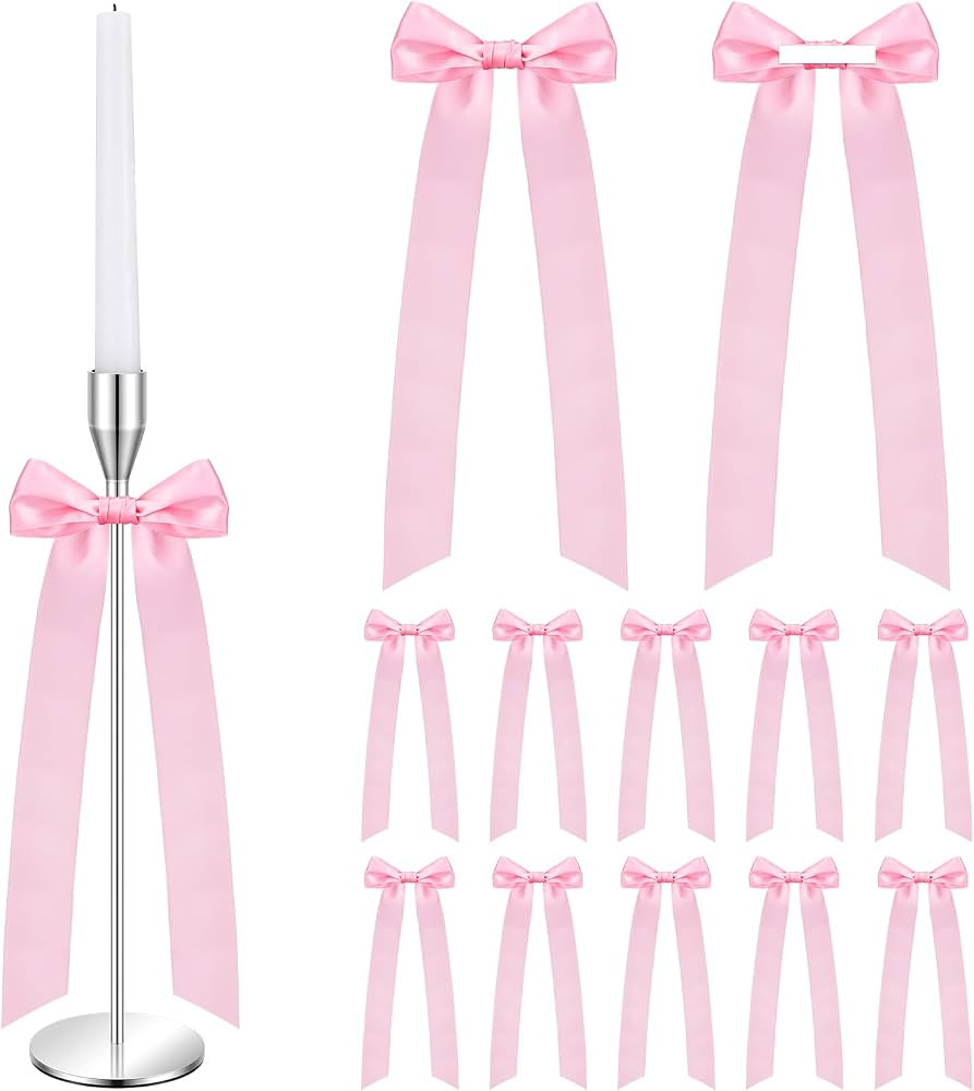 12 Pcs Pink Candlestick Decoration Bows 13 Inch Self Adhesive Large Decorating Ribbon Gift Bows f... | Amazon (US)