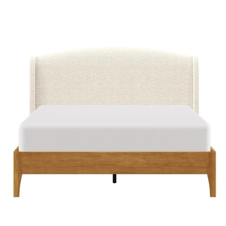 Better Homes & Gardens Springwood Upholstered Queen Bed, Shearling and Light Honey Finish | Walmart (US)