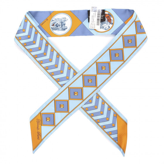 HERMES Silk Colliers Et Chiens Twilly Ciel Orange Gris Bleuete | Fashionphile