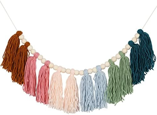 Colorful Tassel Garland Boho Tassel Garland with Wood Beads Macrame Woven Tassel Garland Banner W... | Amazon (US)