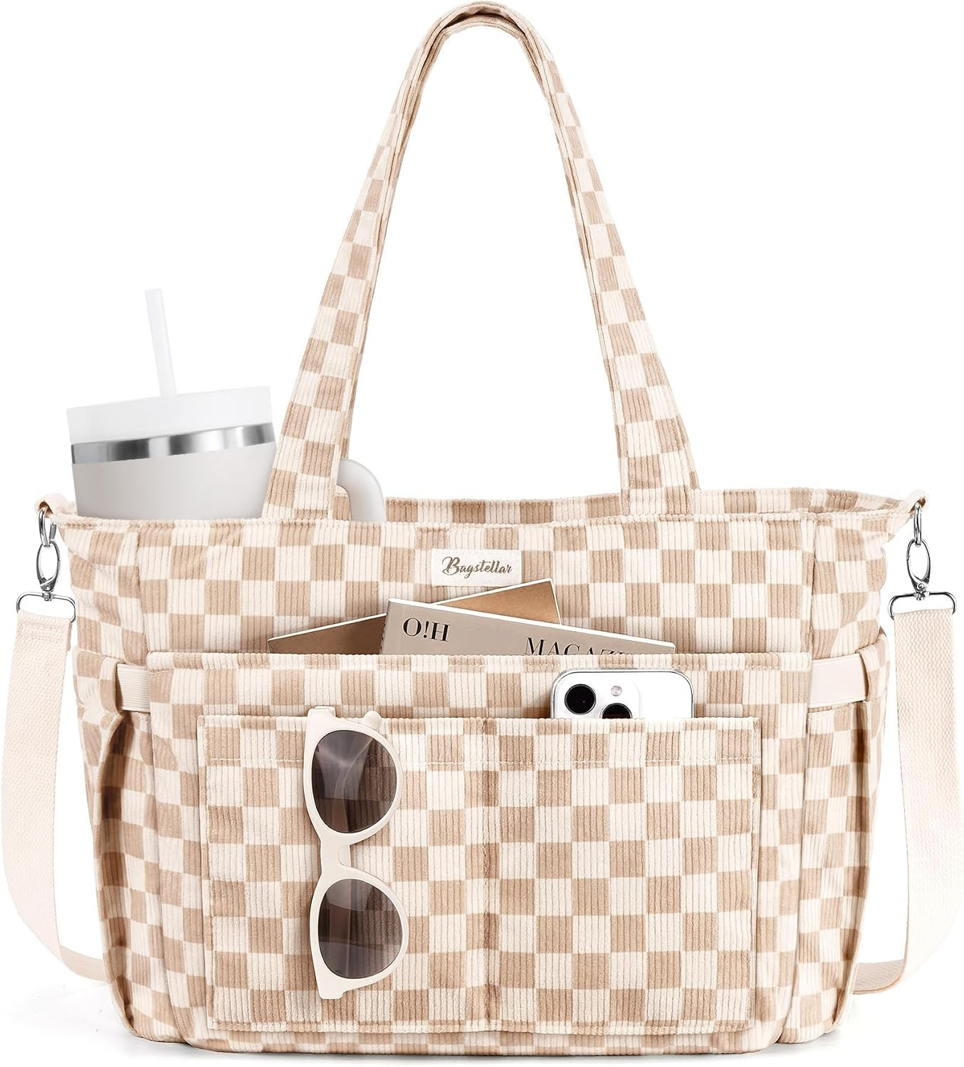 Bagstellar Corduroy Tote Bag for Women, 17 Pockets Laptop Work Tote Purse | Amazon (US)