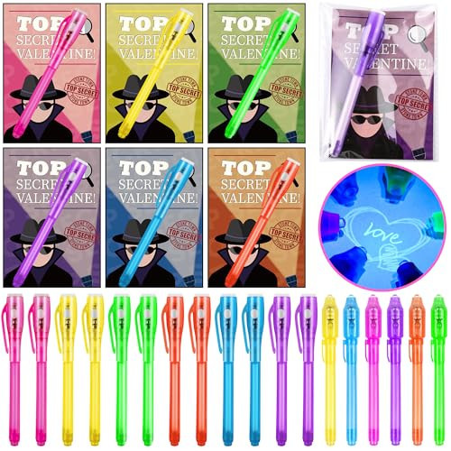 24 Pack Valentines Day Gifts for Kids Classroom Invisible Ink Pen with Valentines Cards, Valentines Party Favors for Kids School Spy Pen Magic Gifts Valentines Pens for Class Exchange Card Prizes | Amazon (US)