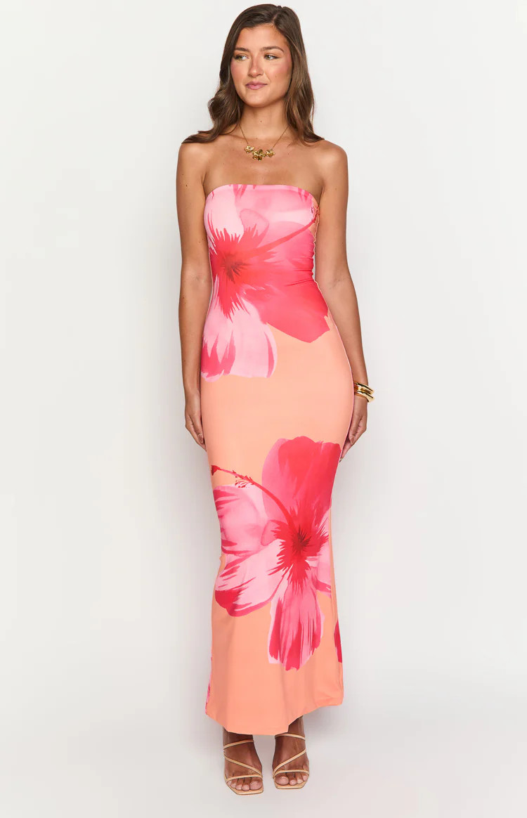 Arizona Orange Floral Print Maxi Dress | Beginning Boutique (US)