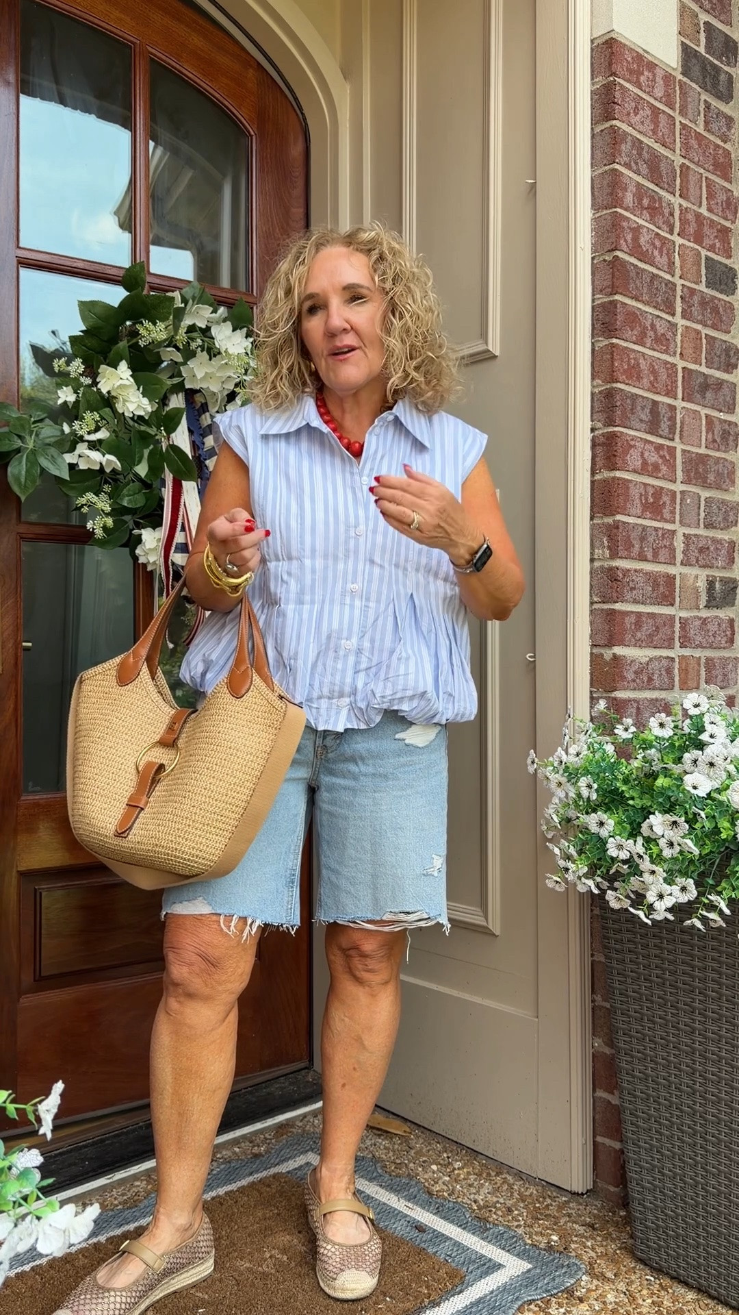 Medium in top 8 in denim shorts 
10% off my tote with code NANETTE 
I’ll link similar shoes too 

4th of July lightweight top

#LTKOver40 #LTKootd #LTKSeasonal
