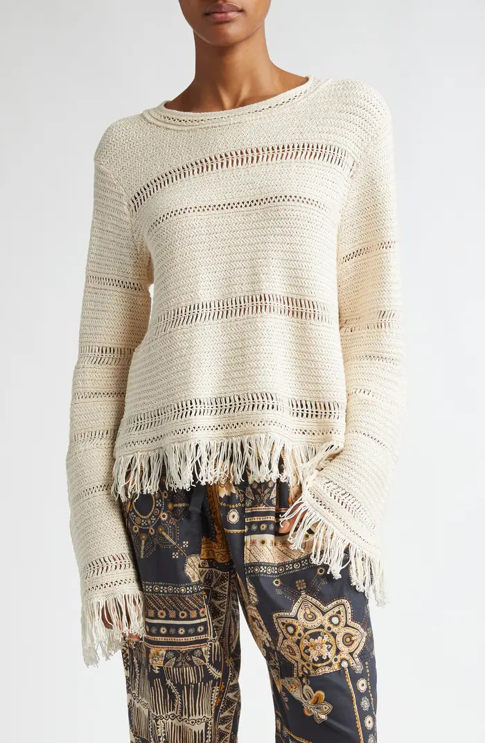 Isabel Marant Étoile Azilis Open Stitch Fringe Cotton Crewneck Sweater | Nordstromrack | Nordstrom Rack