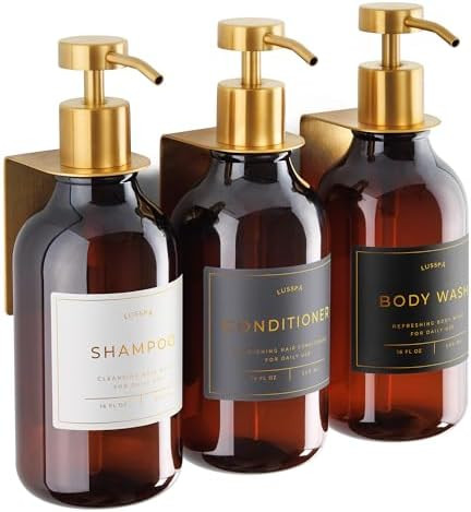 Shampoo & Conditioner Dispenser - Shower Soap Dispenser Wall Mounted - Set of 3 16.9 Oz Plastic B... | Amazon (US)