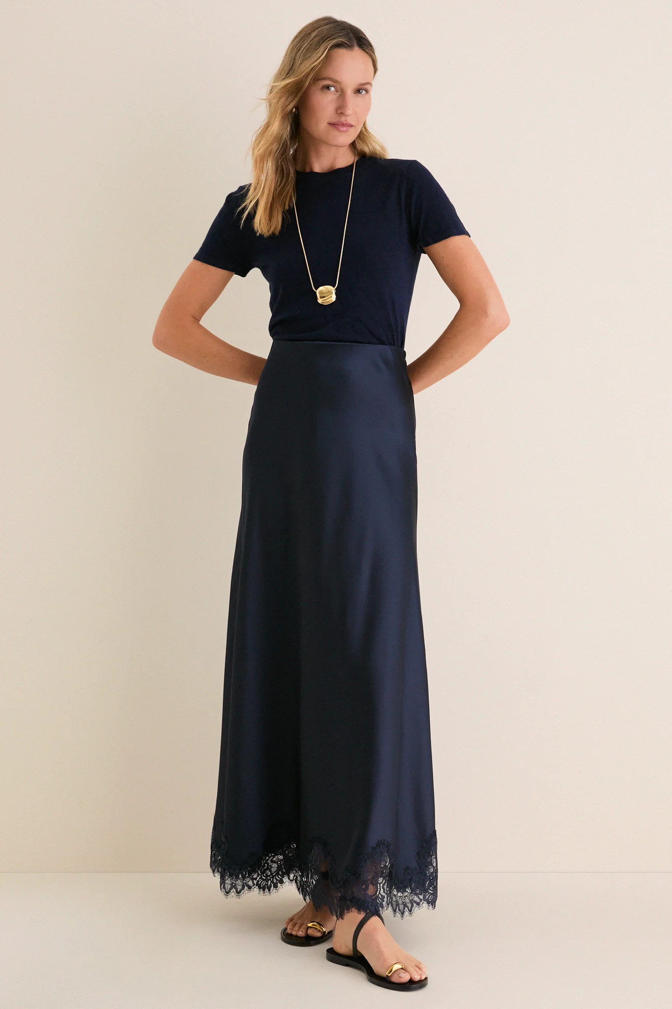 Navy Satin Mischa Slip Skirt | Tuckernuck (US)