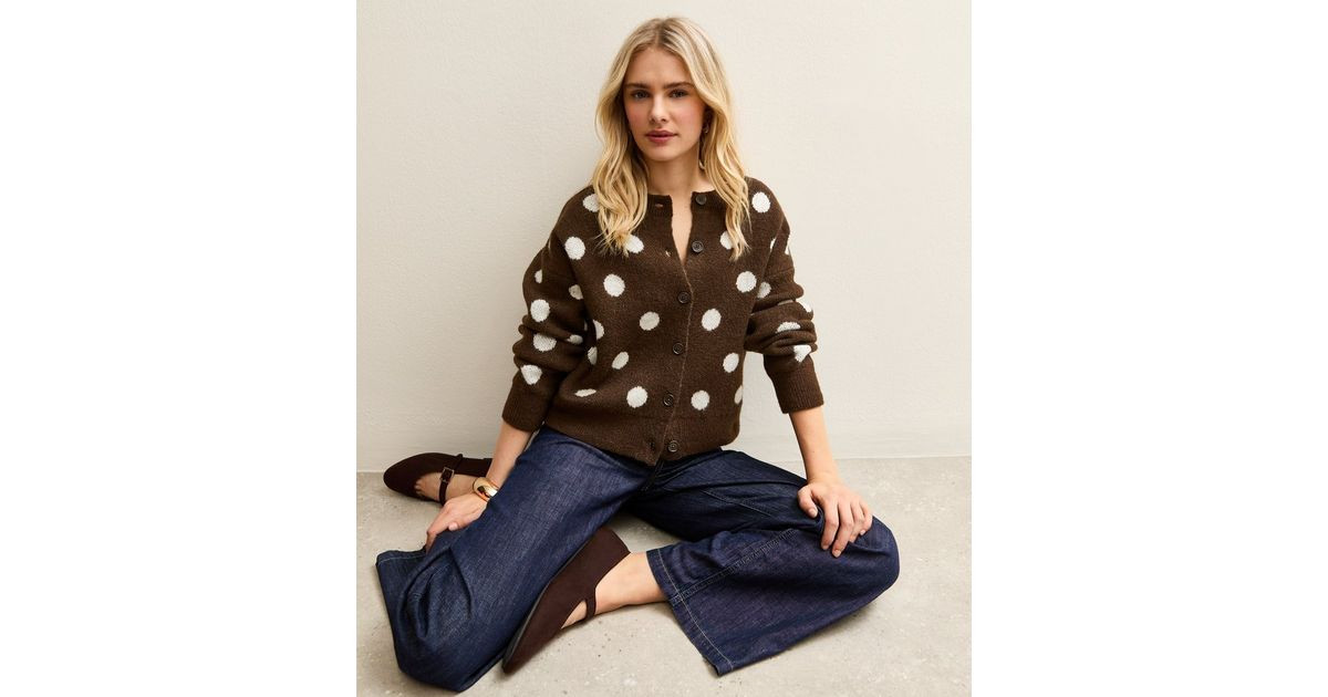 Brown Polka Dot Crew Neck Cardigan | New Look | New Look (UK)