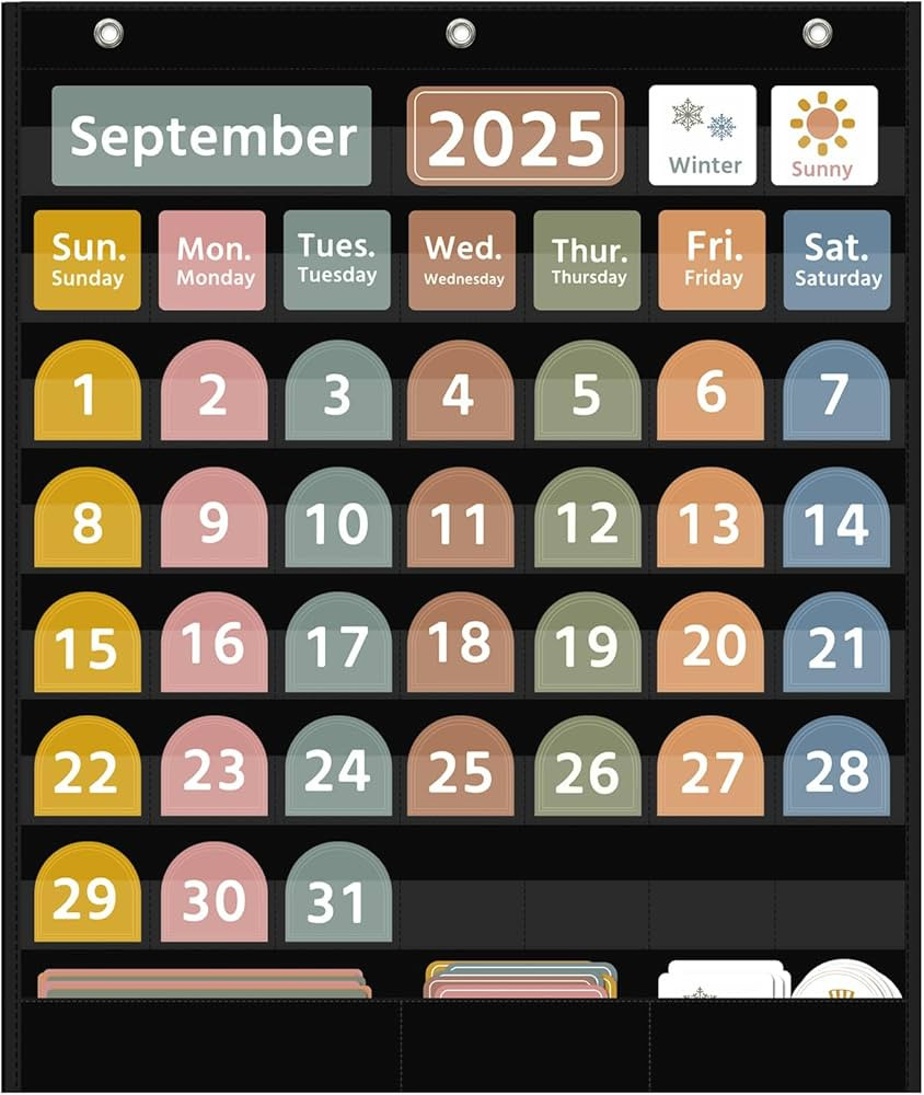 REGELETO Large Boho Calendar Pocket Chart with 96 Cards for Classroom, Size:32.25 x 24.125 inch B... | Amazon (US)