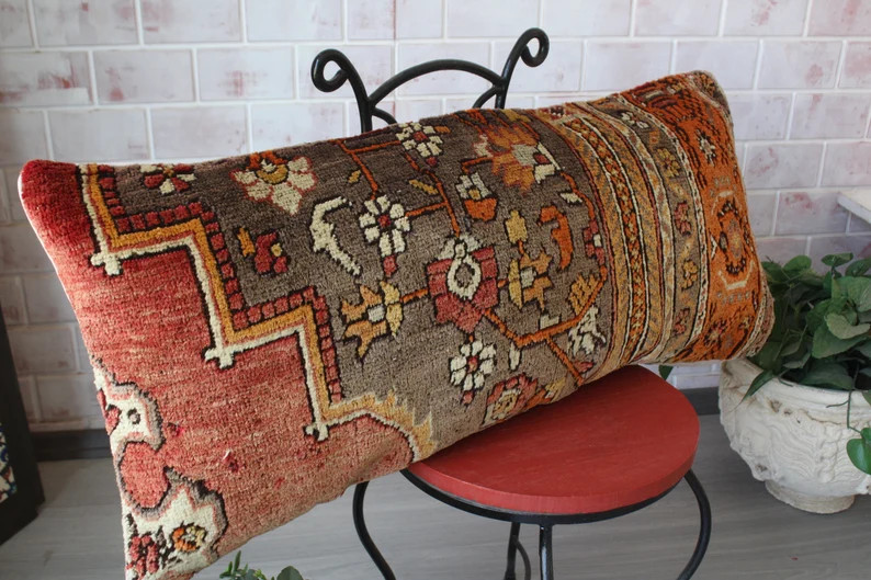 18X38 Rug Pillow , Vintage Pillow Cover, Large Throw Pillow, Large Lumbar Pillow, Ethnic Pillow C... | Etsy (US)