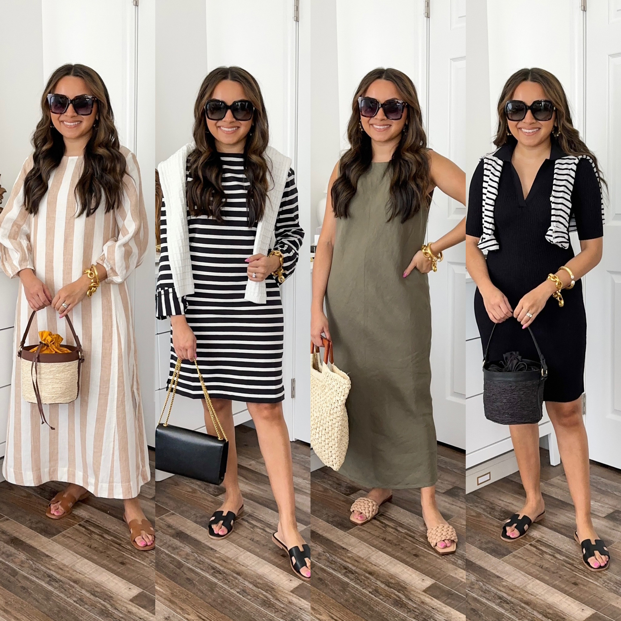 Linen stripe dress size 00 - slight oversized fit 
Sandals size 5.5 TTS 

Black stripe dress size xxs  - slight oversized fit 
Sandals size 5.5 TTS 

Green dress size 0 - sized up a size for room in the hips
Sandals size 5.5 TTS 

Black dress xxs TTS 
Sandals size 5.5 TTS

The new dress collection from @everlane will perfectly compliment your summer wardrobe! These petite friendly dresses are easy to wear, great for travel, and can be worn casually or dressed up. Which dress is your favorite?
Shop these looks and see my sizing details by following my closet profile (honeysweetpetite) in the @ shop.ltk app and by clicking the link in my IG bio! Direct link: https://liketk.it/49frn
.
.
.
.
.
.
.
.
.
.
#summerdresses #outfitideas4you #outfitinspiration #petitestyle #springdress #summerstyles #summerstyleinspo #linendress #elevatedstyle #everlane #ltkstyletip #vacationoutfit #summeroutfitideas #fashionreels #classicstyles #wadrobeessentials #vacationstyle #maxidresses #petitefashionblogger 

#LTKFind #LTKstyletip #LTKtravel