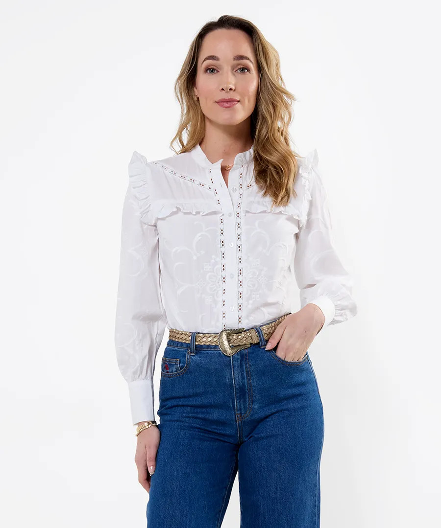 Beautiful Embroidered Button Through Blouse With Frill Detail | Joe Browns