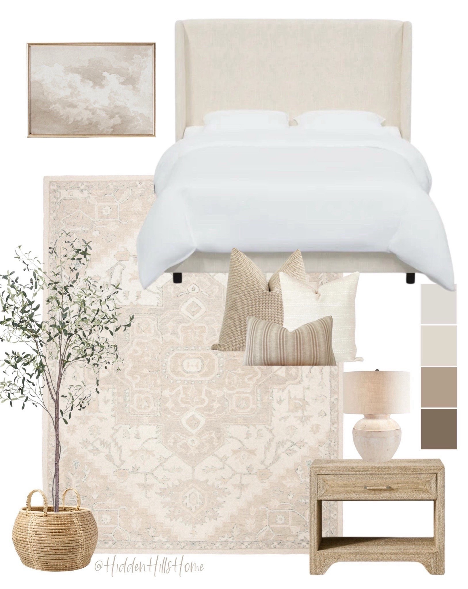 Neutral modern classic master bedroom mood board, bed, bedroom rug, olive tree #bedroom 




#LTKSeasonal #LTKHome #LTKSaleAlert