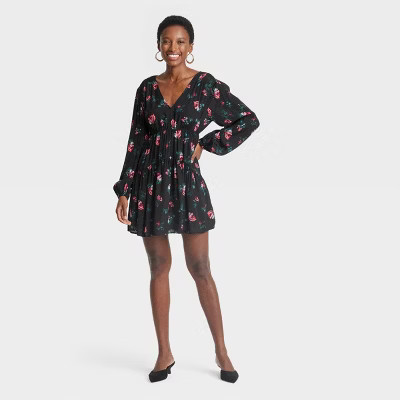 Women's Balloon Long Sleeve Dropped Waist Mini A-Line Dress - A New Day™ | Target