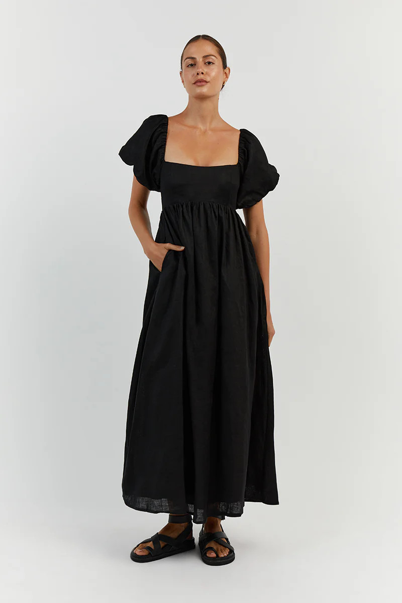 MONTY BLACK LINEN MIDI DRESS | DISSH