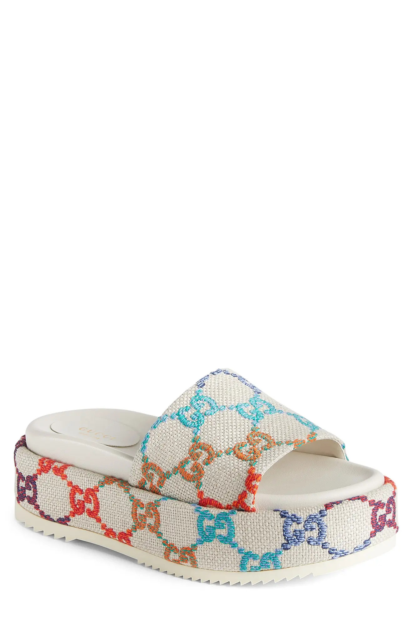 Gucci Angelina Embroidered Logo Platform Slide Sandal in Multicolor at Nordstrom, Size 6Us | Nordstrom
