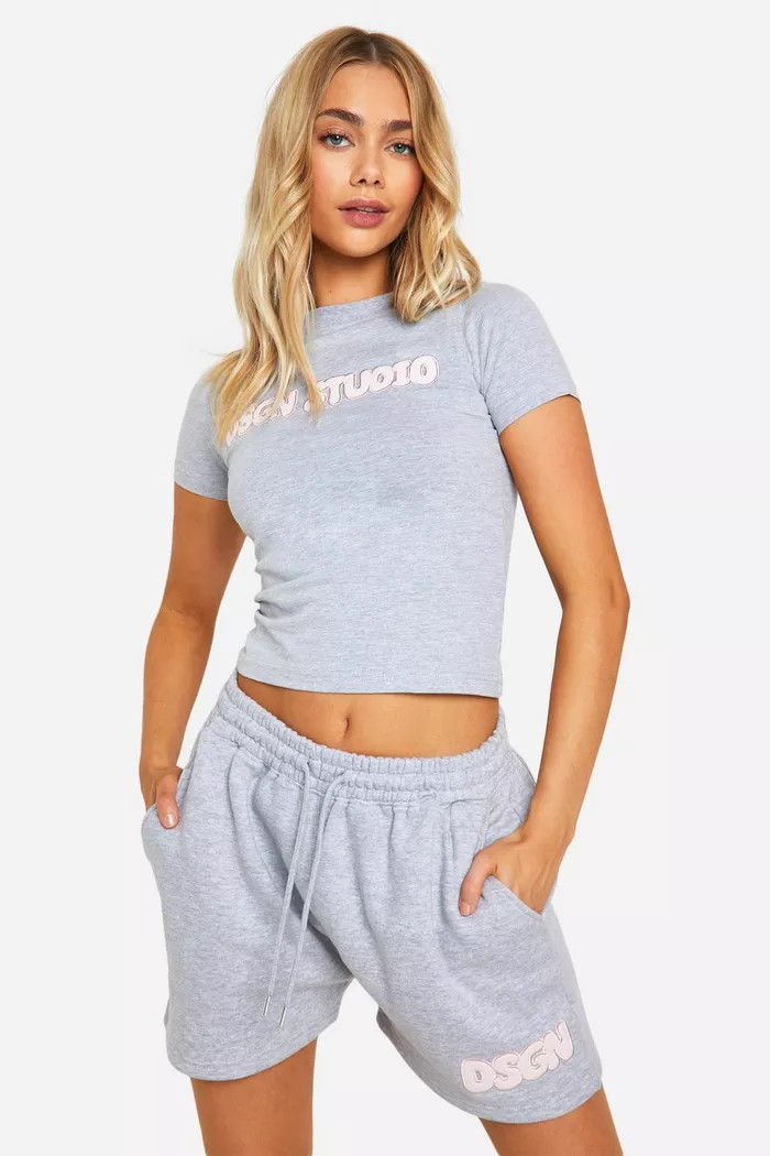 Dsgn Studio Self Fabric Applique Sweat Short | Boohoo.com (UK & IE)