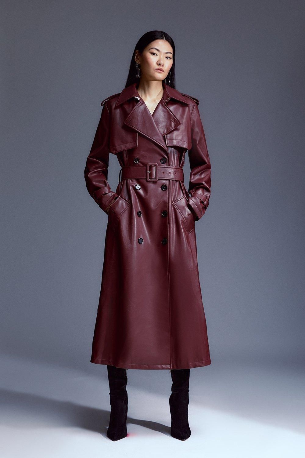 Tailored Faux Leather Belted Trench Coat | Karen Millen US