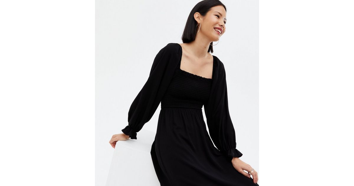 Black Square Neck Puff Sleeve Midi Dress
						
						Add to Saved Items
						Remove from Saved ... | New Look (UK)