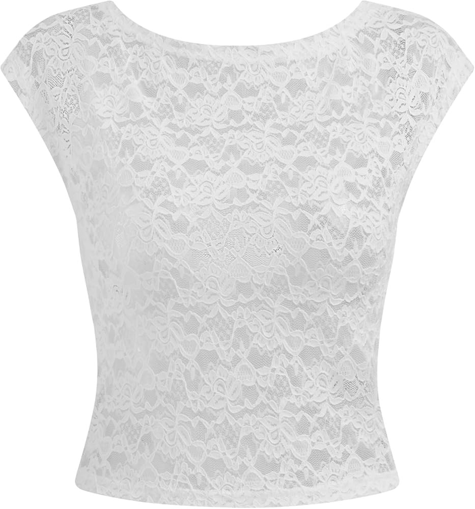 CIDER Going Out Tops Y2k Lace See Through Crop Top Boat Neck Short Sleeve Sheer Mesh Fitted Tee B... | Amazon (US)