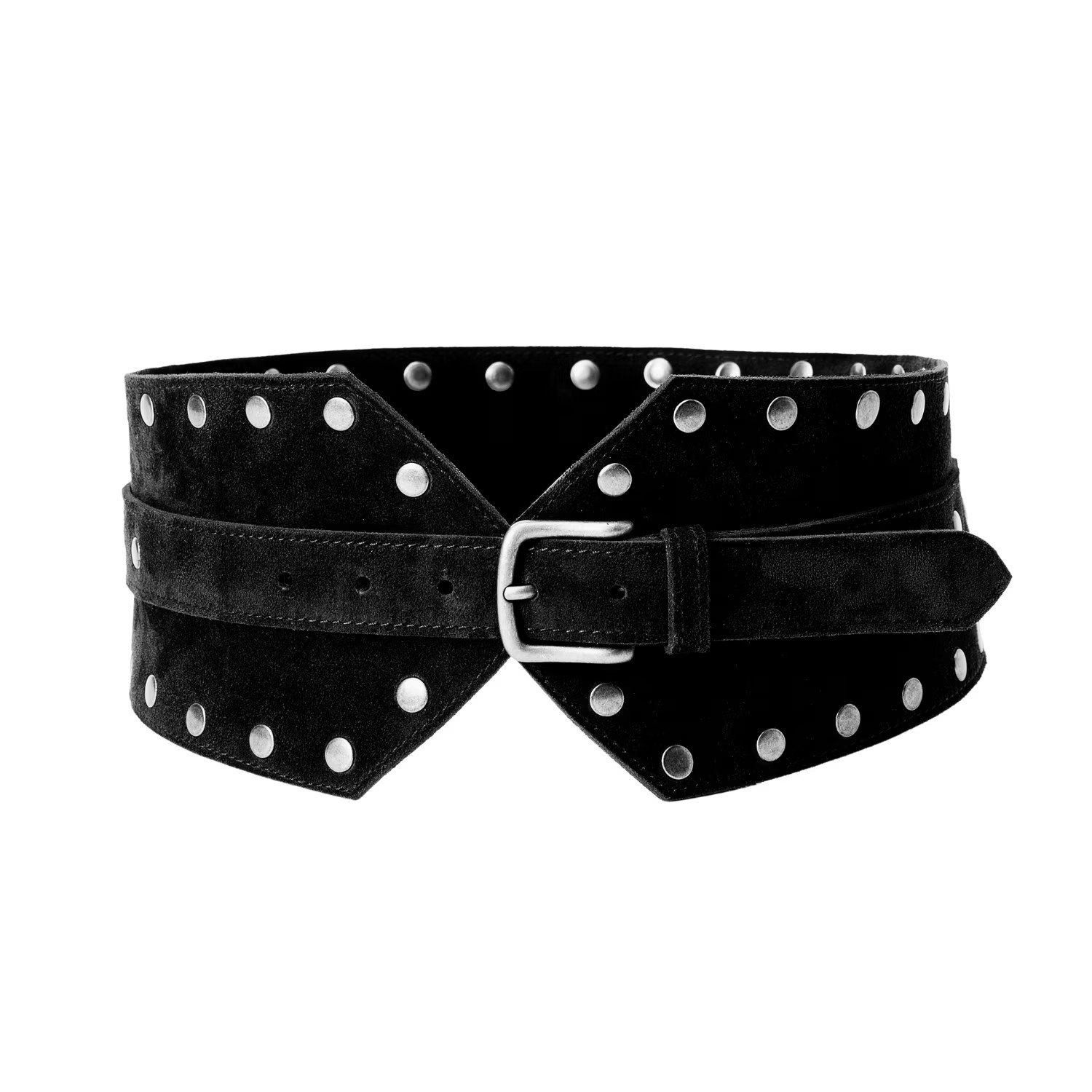 Black Suede Wide Belt With Silver Studs | Wolf & Badger