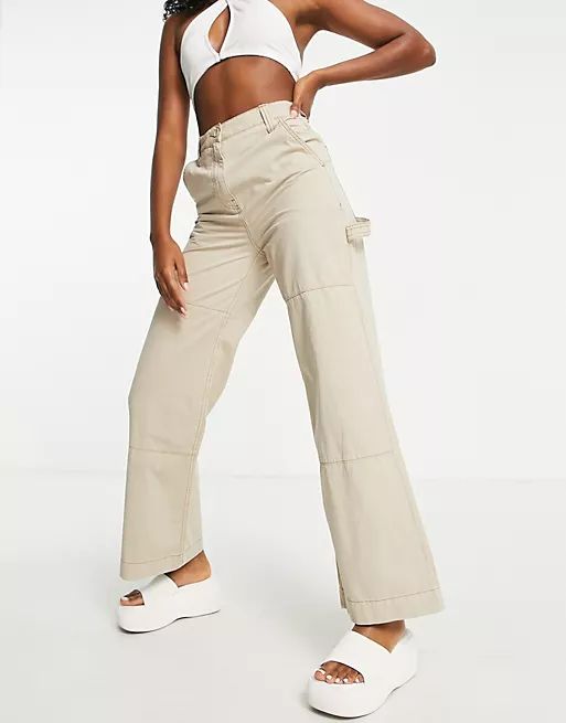 COLLUSION straight leg utility cargo pants in stone | ASOS (Global)