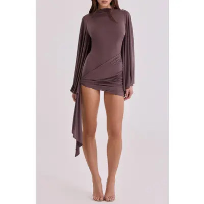 HOUSE OF CB Lavine Batwing Sleeve Minidress in Espresso Brown at Nordstrom, Size Small | Nordstrom