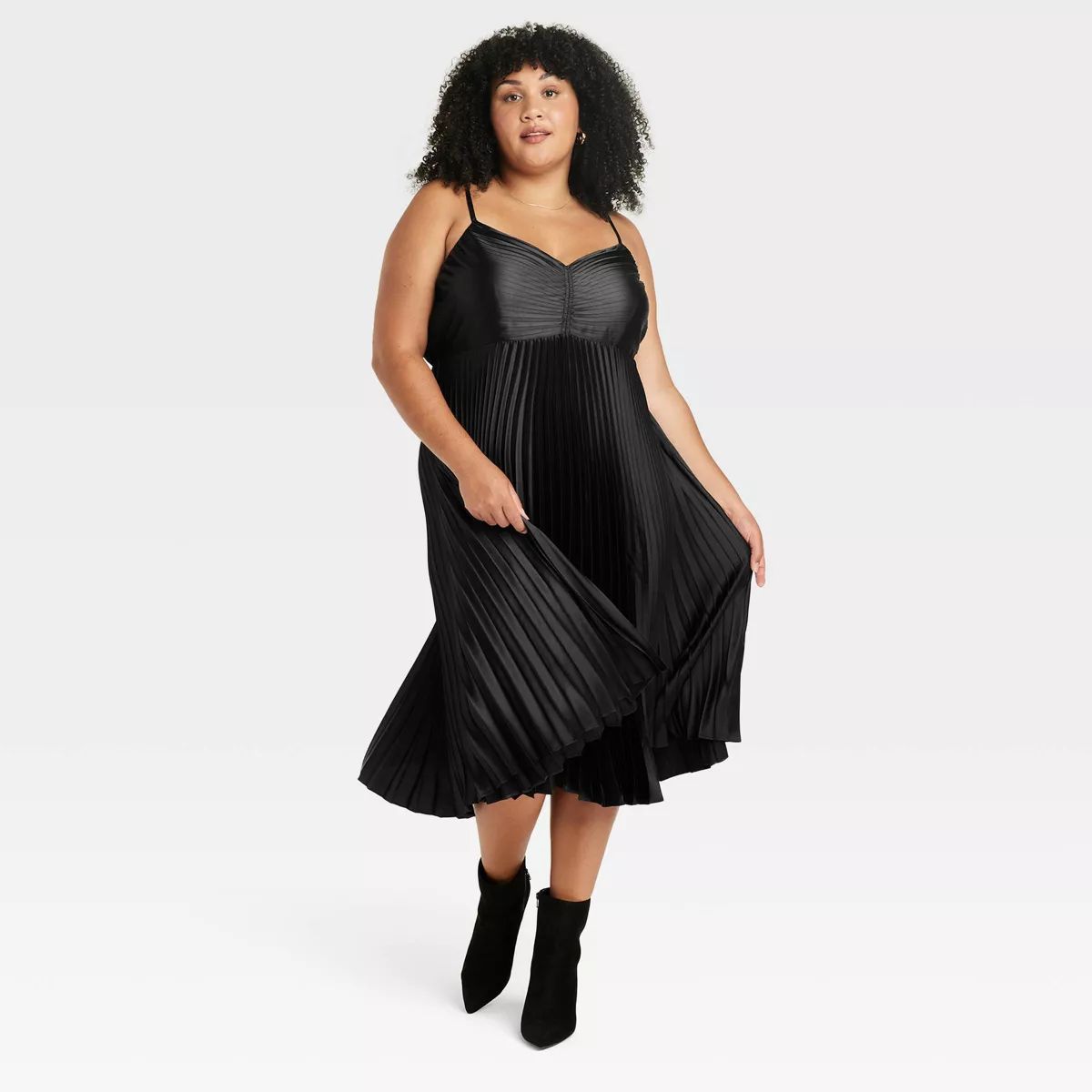 Women's Pleated Satin Midi A-Line Dress - Ava & Viv™ | Target