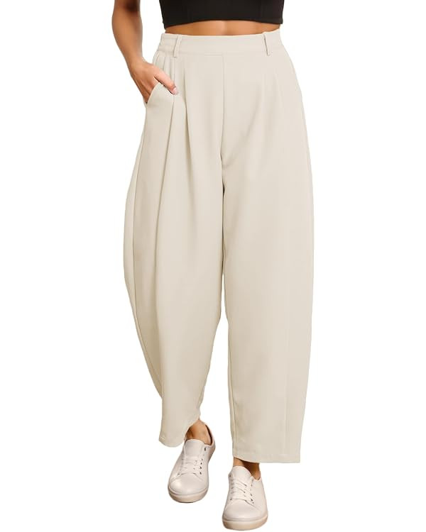 EVALESS Womens Wide Leg Barrel Pants Elastic High Waisted Business Casual Work Pants Trousers wit... | Amazon (US)