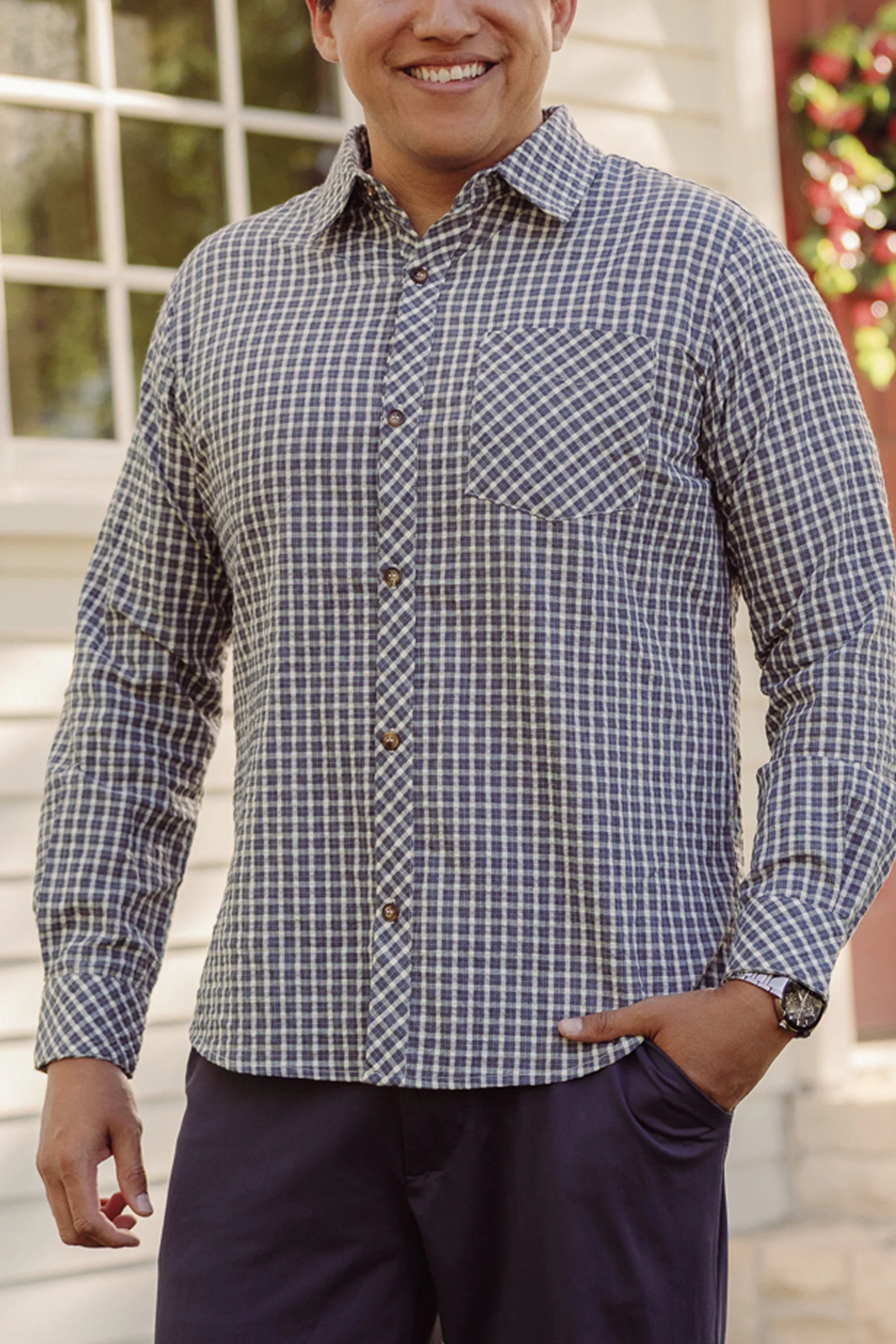 Mens John Shirt in Prussian Blue Plaid | Ivy City Co