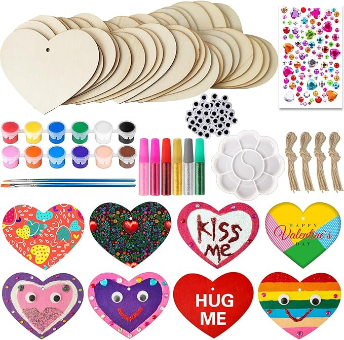 Valentine's Day Wood Heart Craft Kit, 36 Pcs Blank Unfinished Wooden Hearts Ornaments for Crafts,... | Amazon (US)