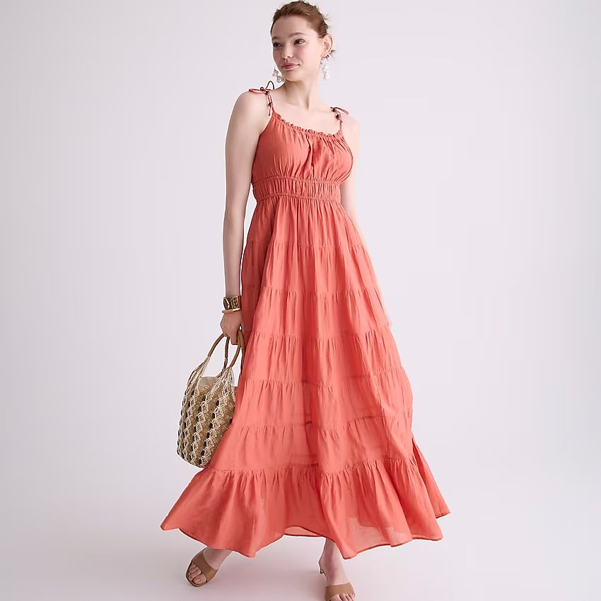 Tie-shoulder cotton voile tiered dress | J.Crew US