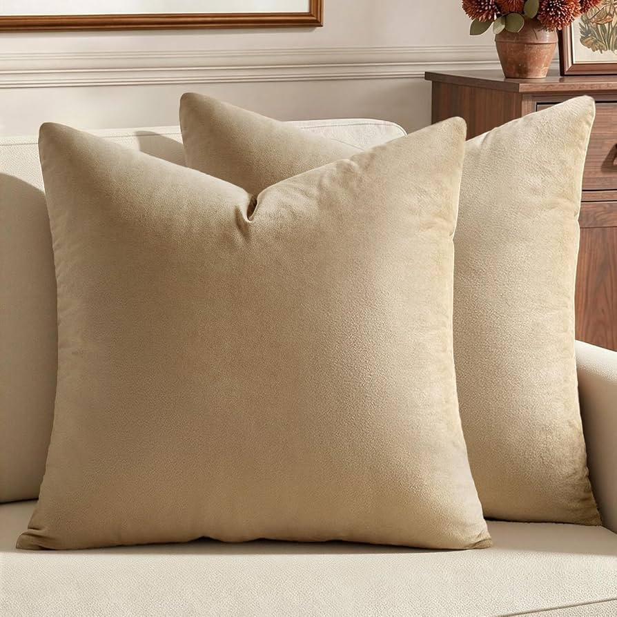 MIULEE 24x24 Inch Euro Sham Velvet Pillow Covers, Set of 2 Large Square Decorative Pillows -Beige... | Amazon (US)