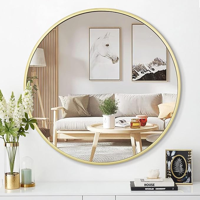 1st owned Round Wall Mirror Gold 20 Inch -Circular Metal Framed Wall Mounted Mirror, Hanging Roun... | Amazon (US)