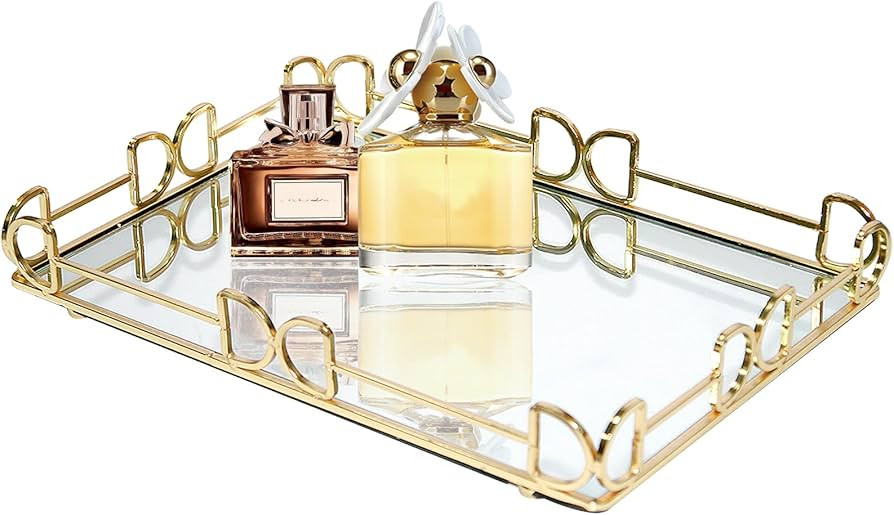 Mirror Tray, Gold Perfume Tray, Large Decorative Tray, Metal Jewelry Tray, Makeup Perfume Holder ... | Amazon (US)