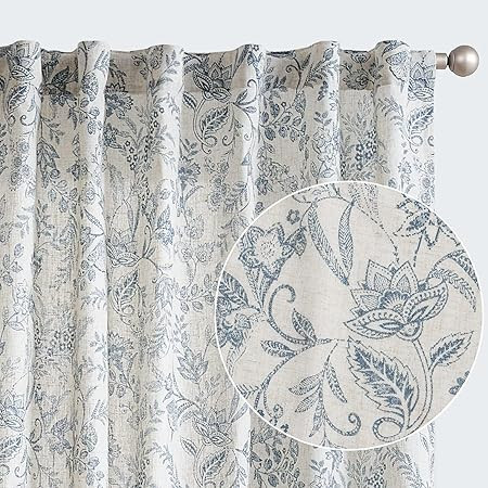 jinchan Floral Linen Curtains for Living Room Blue French Country Farmhouse Curtains 96 Inches Lo... | Amazon (US)