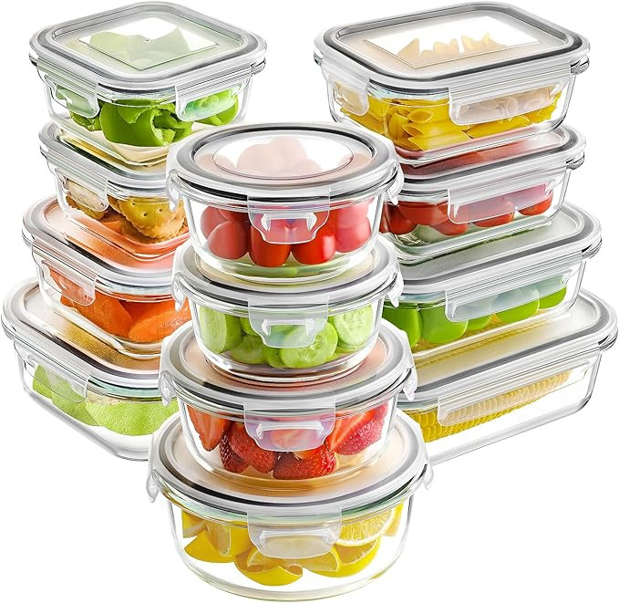 HOMBERKING 12 Sets Glass Food Storage Containers with Lids, Glass Meal Prep Containers, Airtight ... | Amazon (US)