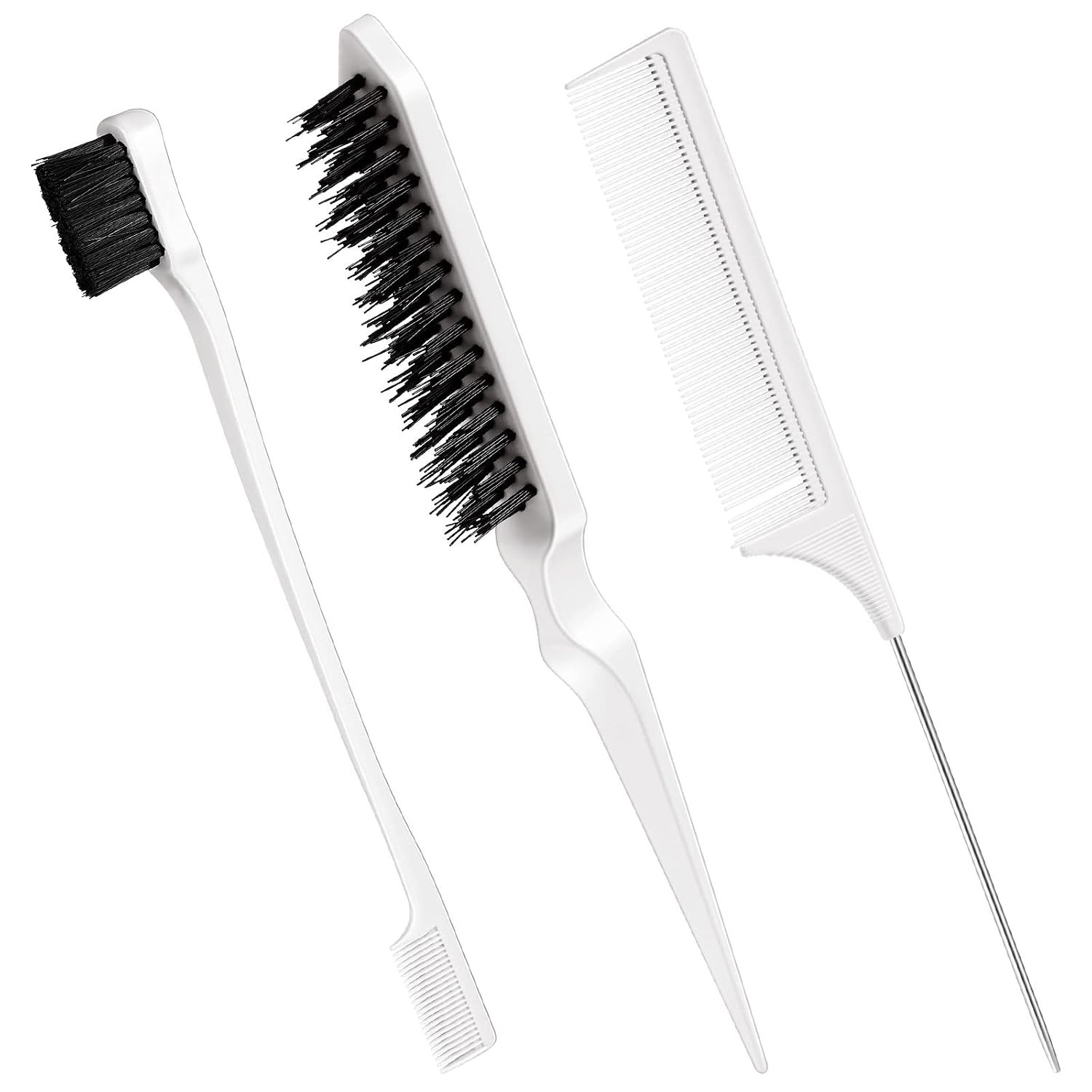 Geiserailie 3 Pcs Slick Back Hair Brush Set Bristle Hair Brush Edge Control Brush Teasing Comb for Women Baby Kids' Black Hair (White) | Amazon (US)