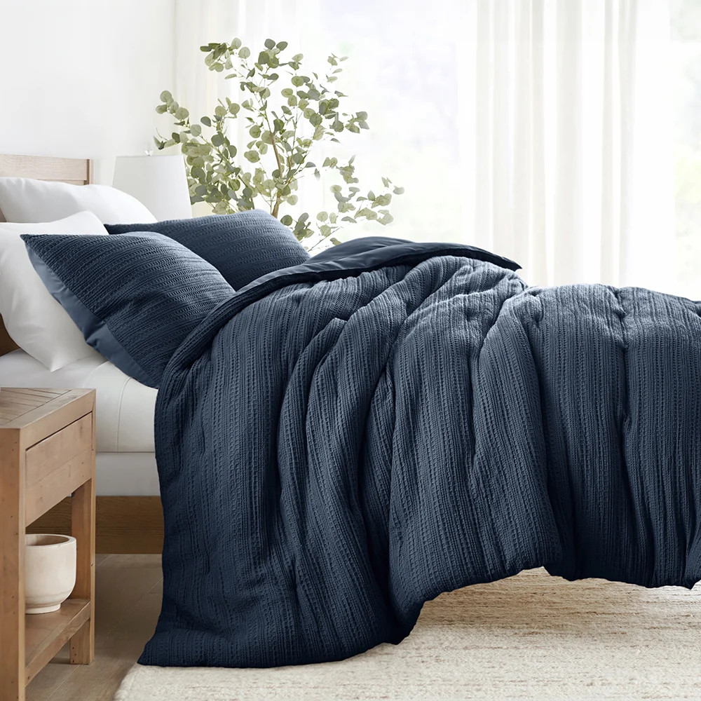 Waffle Textured Down-Alternative Comforter Set | Linens and Hutch