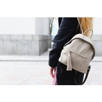 Beige Leather Backpack For Women, City Rucksack, Ipad, Small Tassel Backpack, Bag Work | Etsy (US)