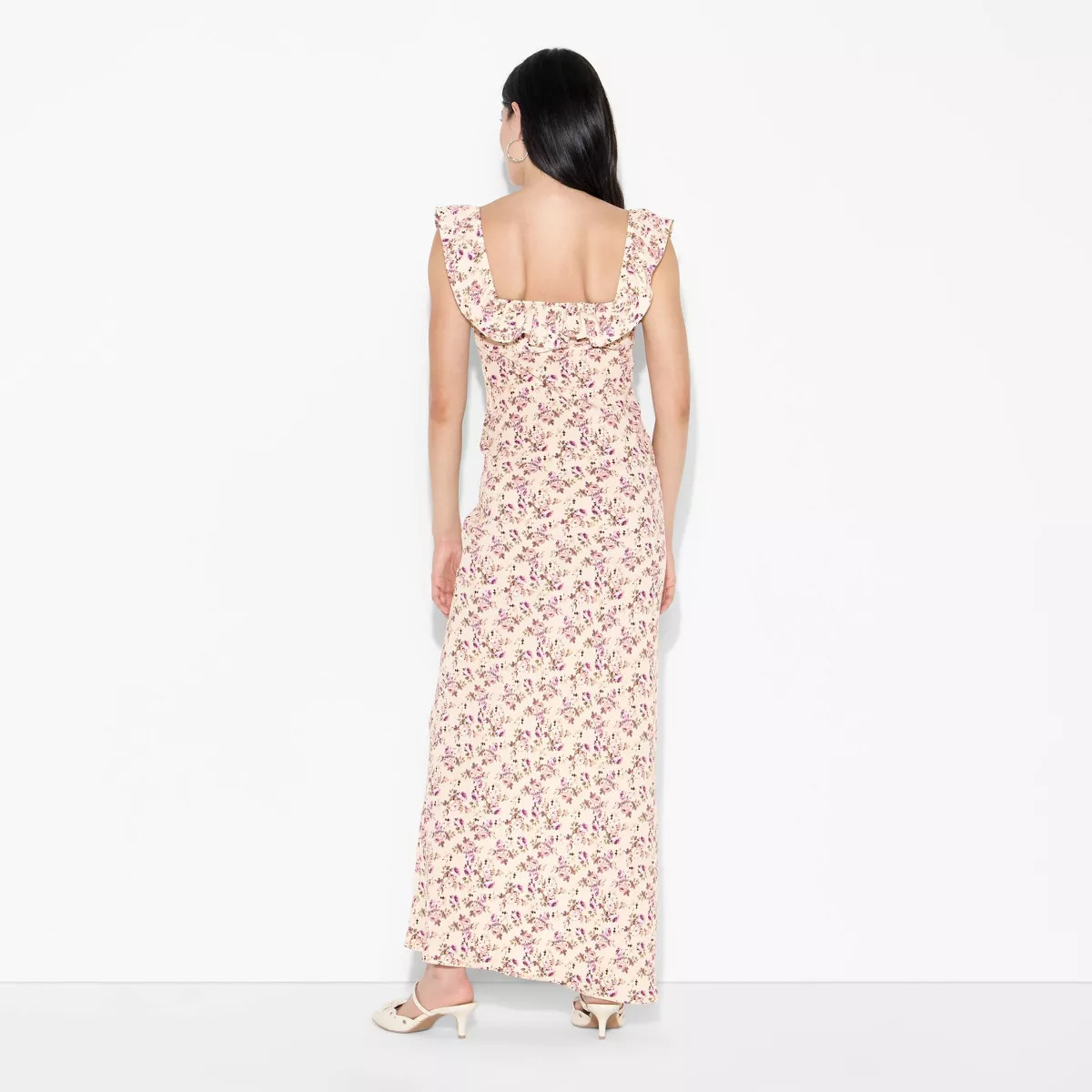 Women's Flounce Sleeve Maxi Empire Waist Dress - Wild Fable™ Off-White Floral M | Target