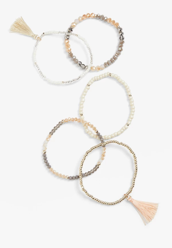 5 Neutral Beaded Stretch Bracelet Set | Maurices