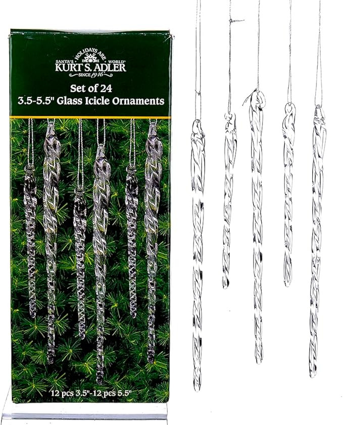 Kurt Adler 3-1/2-Inch-5-1/2-Inch Clear Glass Icicle Ornament Set of 24 Pieces, for Christmas | Amazon (US)
