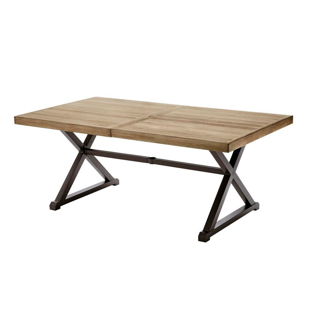 StyleWell Mix and Match 72 in. Rectangular Metal Outdoor Dining Table with Farmhouse Trestle Base an | The Home Depot