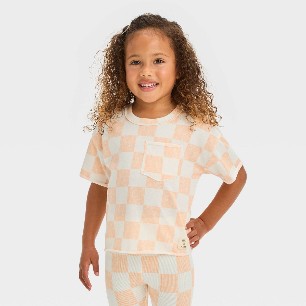 Grayson Mini Toddler Girls' Jersey Knit Checkerboard Printed T-Shirt - Orange 5T | Target