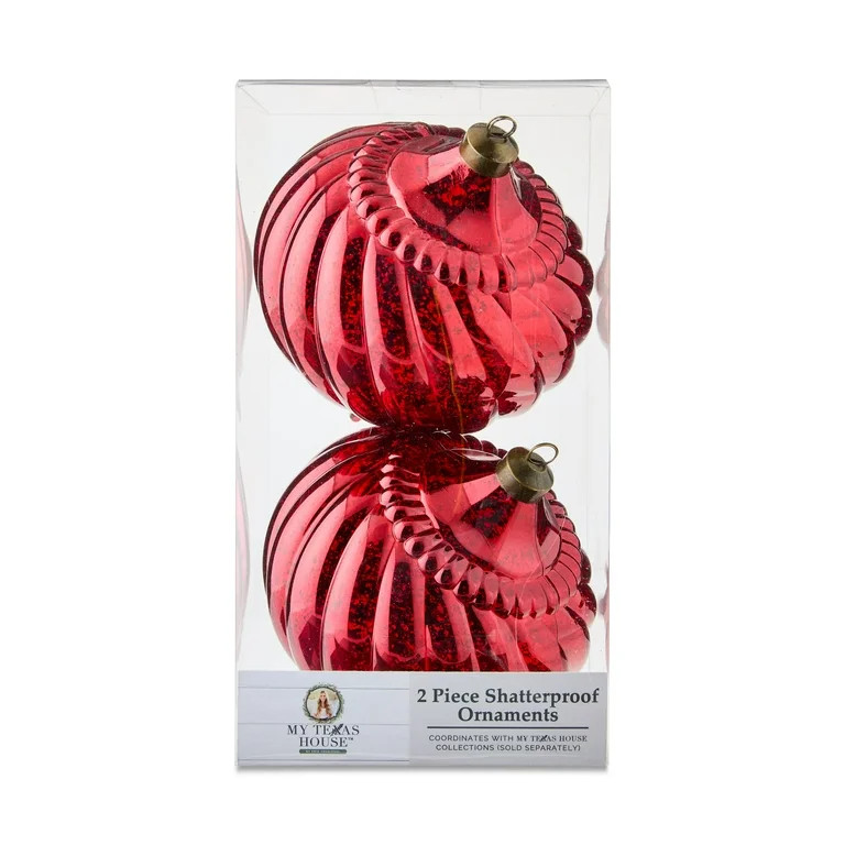 2 Count Red Mercury Glass-Style Finial Shatterproof Christmas Ornaments, 7 in, by My Texas House ... | Walmart (US)