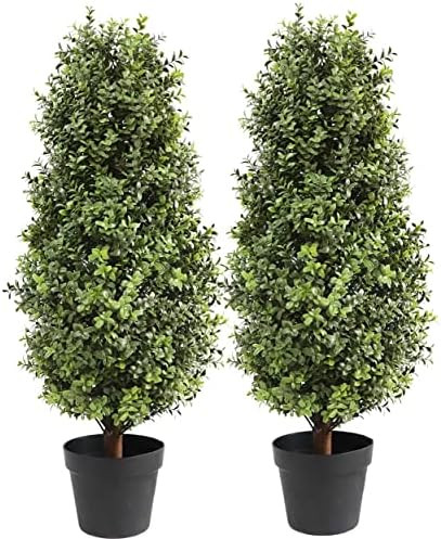 35inch Artificial Topiary Boxwood Tree, Faux Plants Outdoor 2 Packs Fake Bushes Faux Shrub, Artif... | Amazon (US)