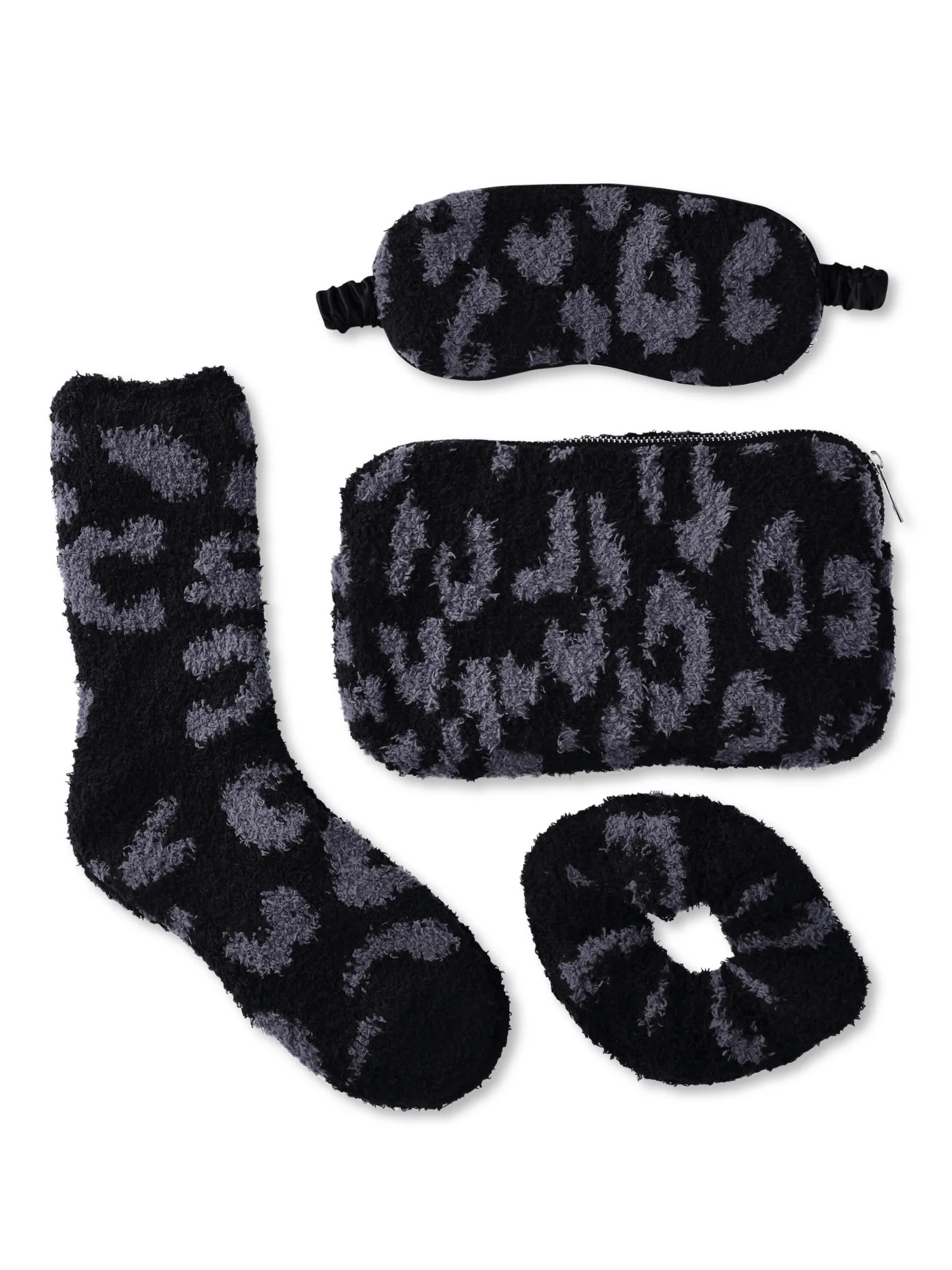 Time and Tru Women's Cozy Travel Set, 4-Piece, Black Combo | Walmart (US)