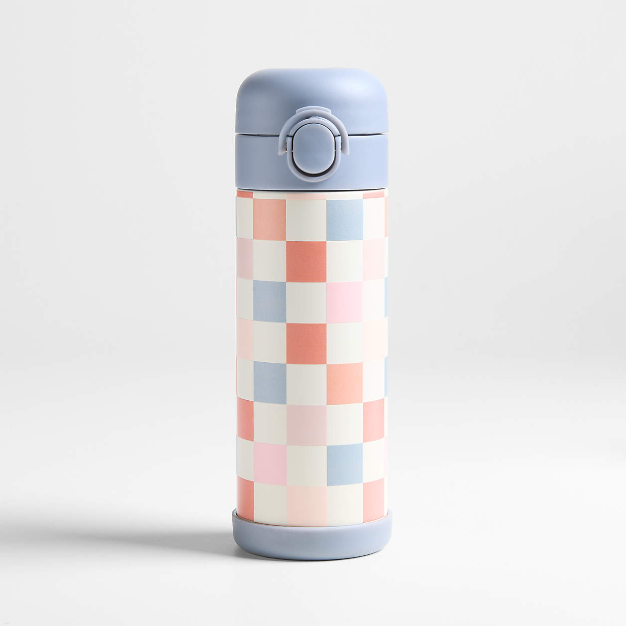 Pink and Blue Checkerboard Insulated Stainless Steel Kids Water Bottle with Straw and Leak-Proof ... | Crate & Barrel