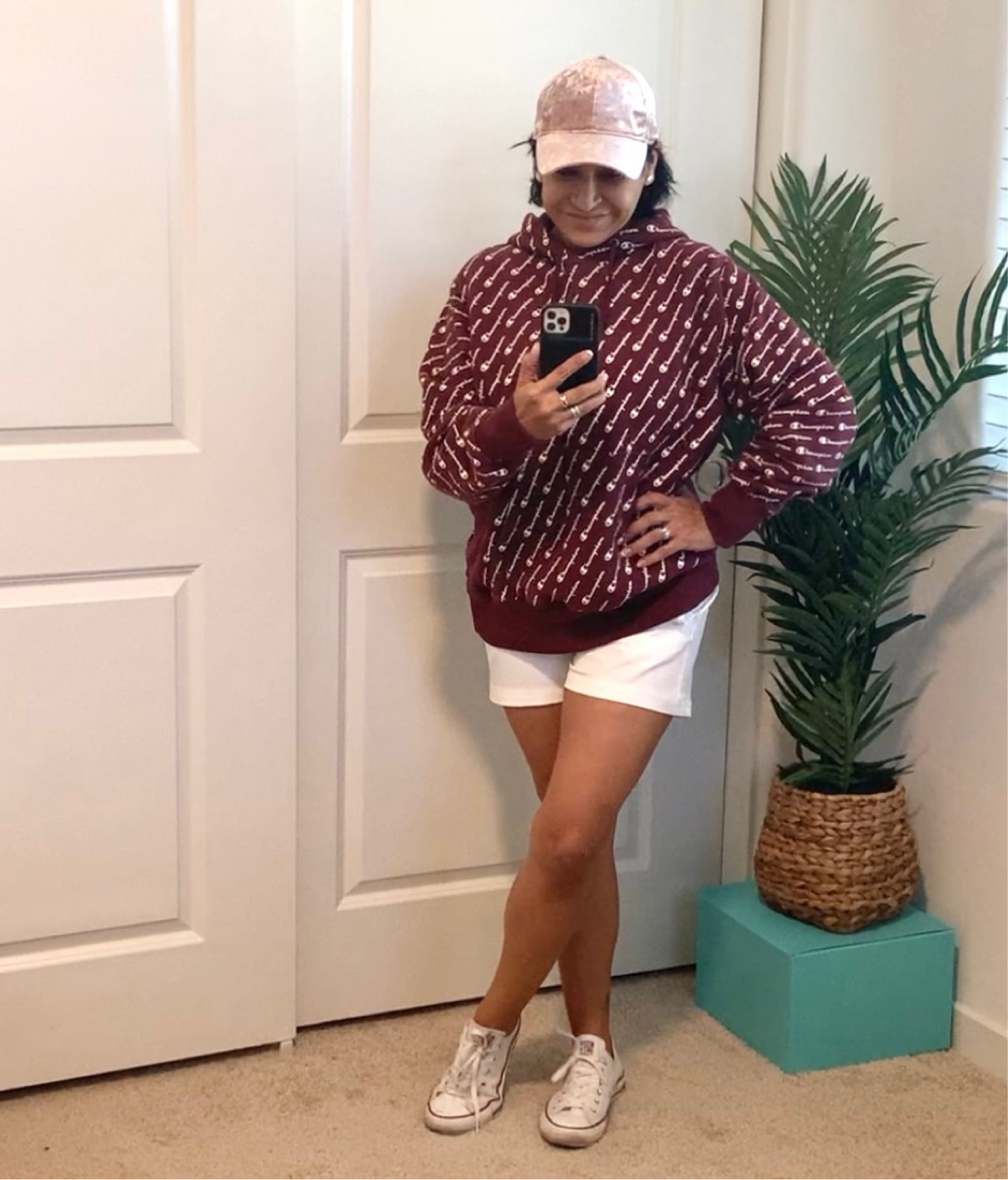 #casual #everyday #momstyle #sporty #athleisure #golfshorts #champion #championhoodie #converse #pinkhat #velvethat

#LTKstyletip #LTKshoecrush #LTKFind